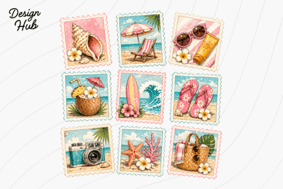 Beach Stamp Collage Shirt PNG: A Vintage Design Asset