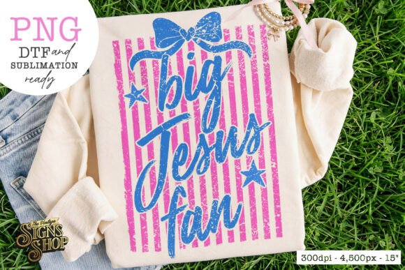 Big Jesus Fan PNG: A Coquette Bow Design for Faith-Based Apparel