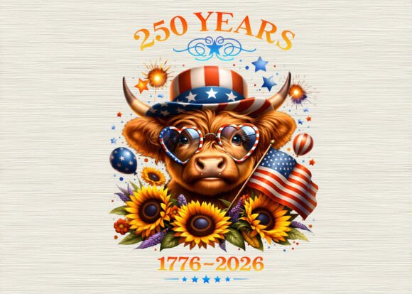 Celebrate 250 Years: The Highland Cow 4th of July Design