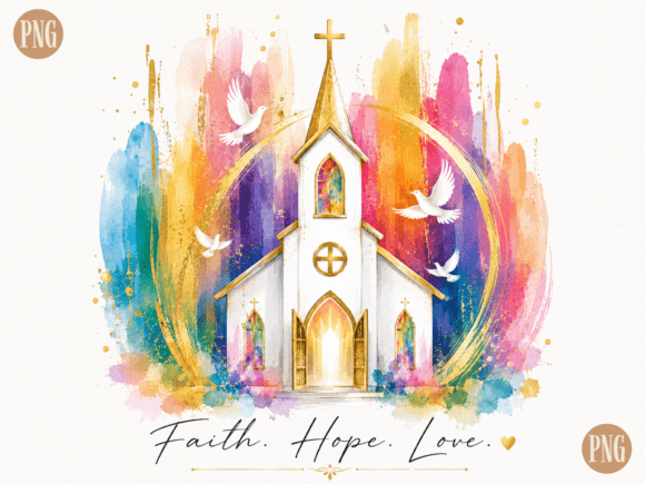 Elevate Your Designs with Faith Hope Love Church Watercolor PNG