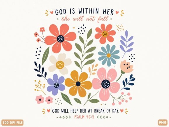 God Is Within Her Christian Floral PNG: A Designer's Asset