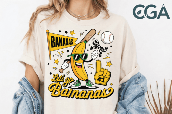 Score Big with the Lets Go Bananas Baseball Sports PNG
